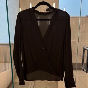 Chelsea28 Sheer Black Button V-Neck Blouse